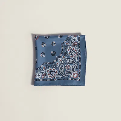 Miu Miu Printed Silk Scarf In Blue