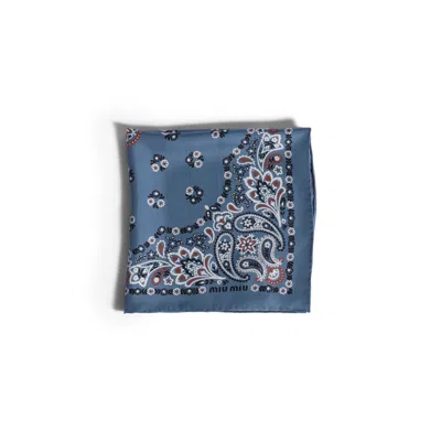 Miu Miu Printed Silk Scarf In Blue