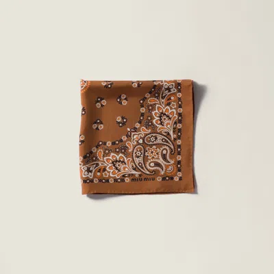 Miu Miu Printed Silk Scarf In Brown