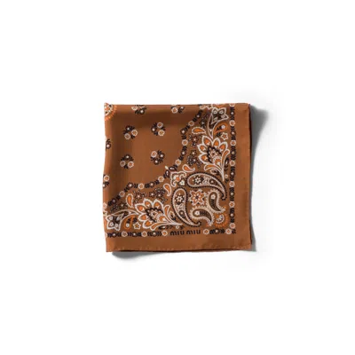 Miu Miu Printed Silk Scarf In Brown
