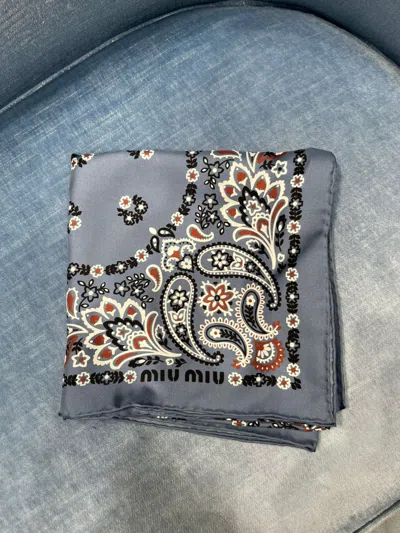 Miu Miu Printed Silk Scarf In Gray