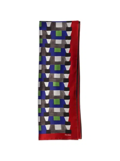 Miu Miu Printed Silk Scarf In Multi