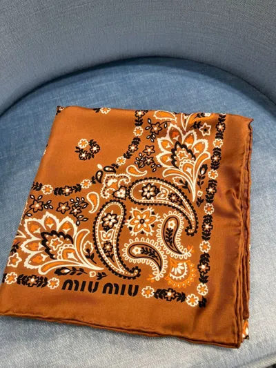 Miu Miu Printed Silk Scarf In Brown