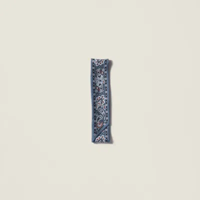 Miu Miu Printed Silk Skinny Scarf In Blue
