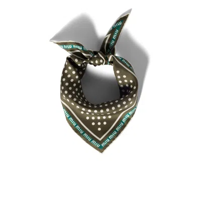 Miu Miu Printed Silk Twill Scarf In Green