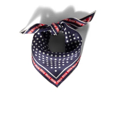 Miu Miu Printed Silk Twill Scarf In Blue