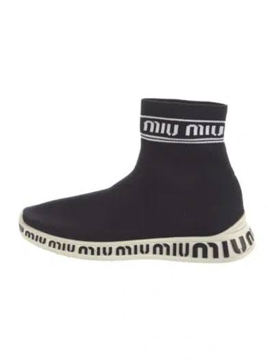 Pre-owned Miu Miu Printed Sock Boots In Blue