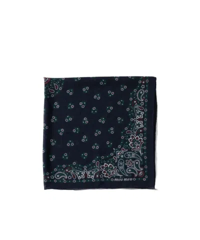 Miu Miu Printed Wool And Cashmere Scarf In Black