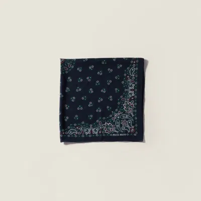 Miu Miu Printed Wool And Cashmere Scarf In Blue