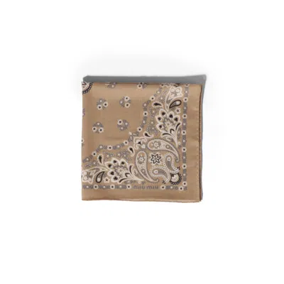 Miu Miu Printed Wool And Cashmere Scarf In Brown