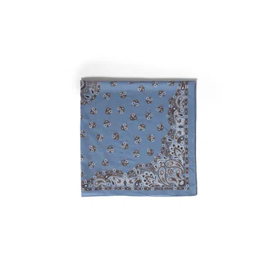 Miu Miu Printed Wool And Cashmere Scarf In Blue