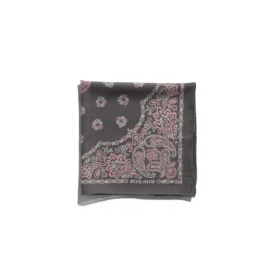 Miu Miu Printed Wool And Cashmere Scarf In Lead Gray