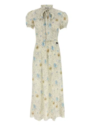 Miu Miu Puff-sleeve Floral Midi Dress