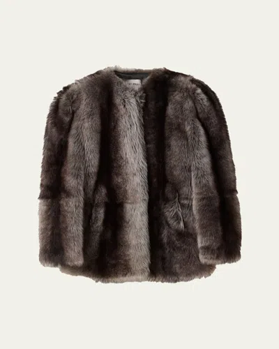 Miu Miu Puff-sleeve Lamb-shearling Collarless Coat In Black