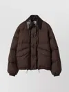 Miu Miu Leather-collar Puffer Jacket In Brown