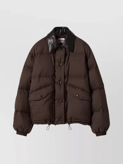 MIU MIU PUFFER JACKET LEATHER COLLAR