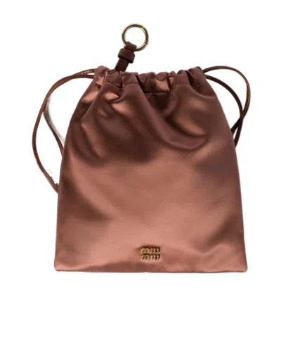 Miu Miu Satin Makeup Bag In Brown