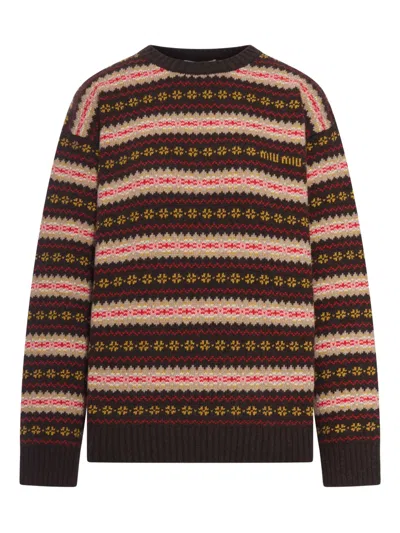 Miu Miu Embroidered Wool Oversize Sweater In Multi