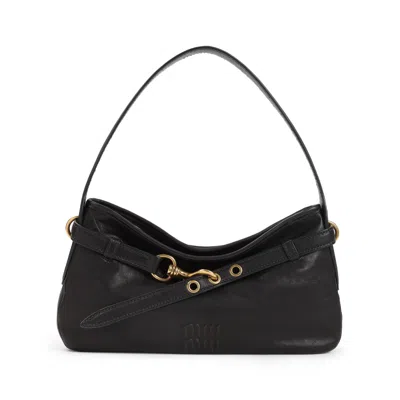 Miu Miu Pure Oak Black Lamb Leather Shoulder Bag