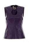 Miu Miu Sleeveless Fitted Leather Top Featuring Buckle In Purple