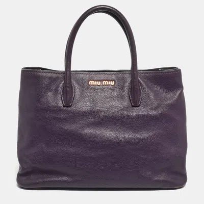 Pre-owned Miu Miu Purple Madras Leather Snap Tote