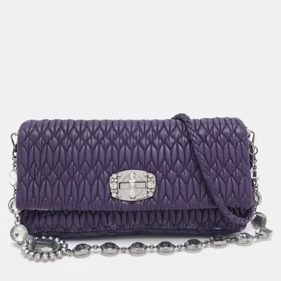 Pre-owned Miu Miu Purple Matelasse Leather Crystal Embellished Shoulder Bag
