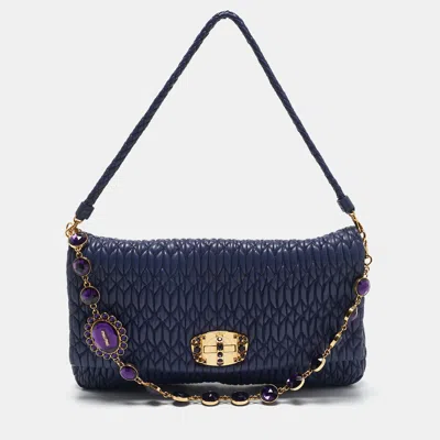 Pre-owned Miu Miu Purple Matelassé Nappa Leather Crystal Shoulder Bag