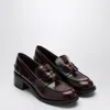 Miu Miu Leather Heeled Penny Loafers In Porpora