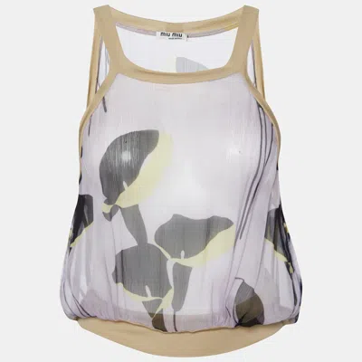 Pre-owned Miu Miu Purple Printed Silk & Knit Top M