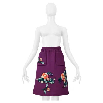 Pre-owned Miu Miu Purple Skirt With Embroidered Flowers & Rhinestones 2005