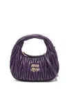 Miu Miu Mini Wander Quilted Leather Hobo Bag In Purple