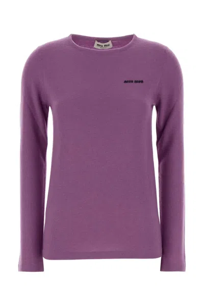 Miu Miu Soft Wool Blend Crew Neck Long Sleeve Sweater In Purple