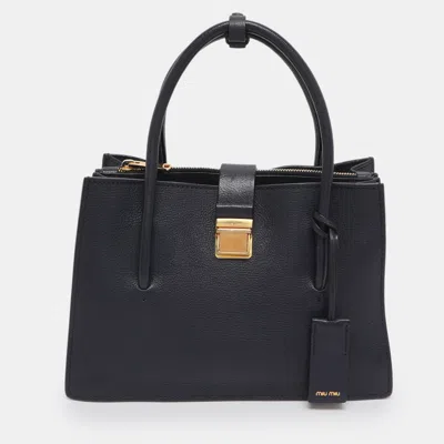 Pre-owned Miu Miu Push Lock Navy Blue Leather Satchel