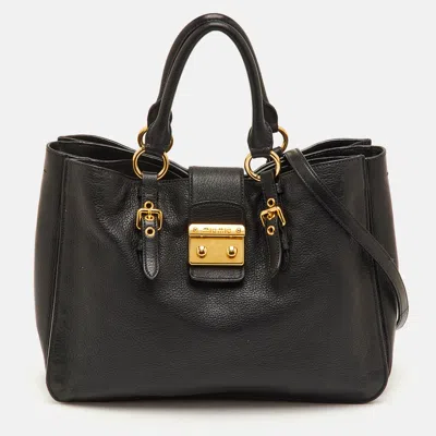 Pre-owned Miu Miu Pushlock Black Madras Leather Tote