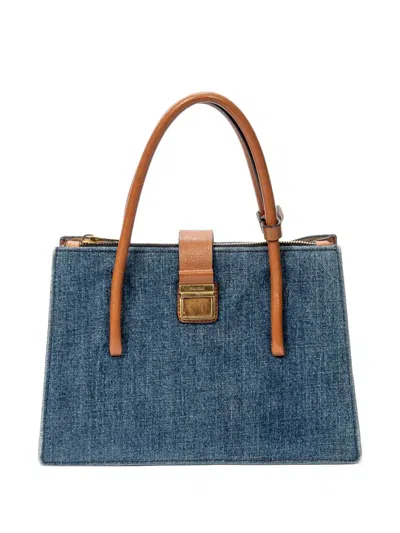 Pre-owned Miu Miu Push-lock Denim Tote Bag In Blue