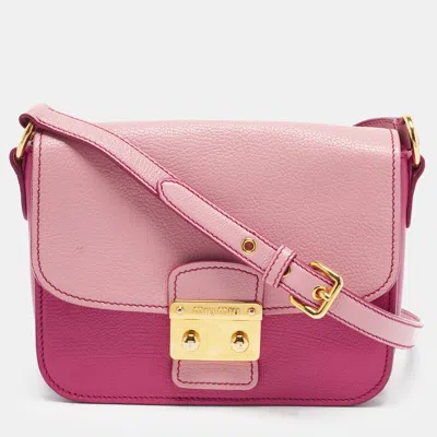 Pre-owned Miu Miu Pushlock Flap Two Tone Pink Madras Leather Shoulder Bag