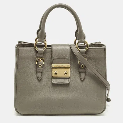Pre-owned Miu Miu Pushlock Grey Madras Leather Tote In Gray