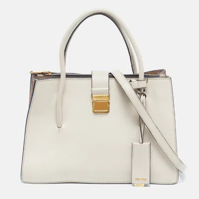 Pre-owned Miu Miu Pushlock Two Tone Beige Leather Tote In Sand