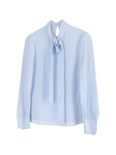Pre-owned Miu Miu Pussy-bow Long-sleeve Blouse In Blue