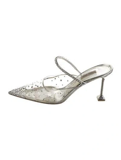 Pre-owned Miu Miu Pvc Crystal Embellishments Mules In Silver