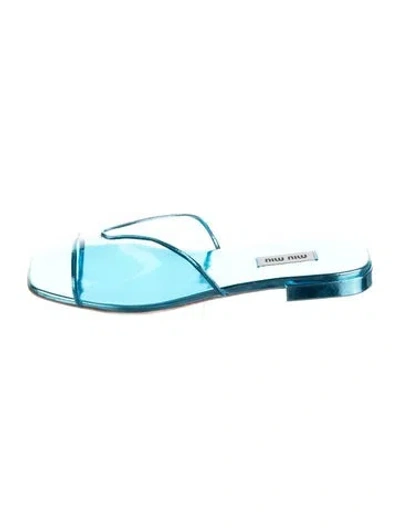 Pre-owned Miu Miu Pvc Leather Trim Embellishment Slides In Blue