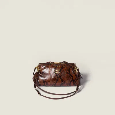 Miu Miu Python-print Ayers Leather Clutch In Brown
