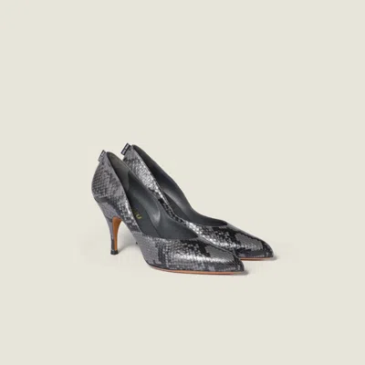 Miu Miu Python-print Ayers Leather Pumps In Gray