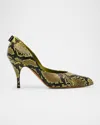 Miu Miu Python-printed Leather Pumps In Green