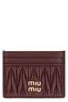 Miu Miu Burgundy Leather Card Holder In Brown