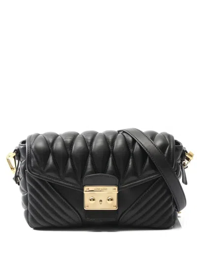 Pre-owned Miu Miu Quilted Biker Shoulder Bag In Black