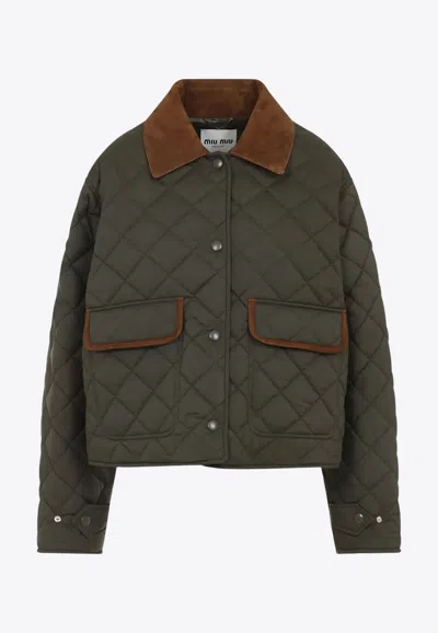 Miu Miu Quilted Bomber Jacket In Brown