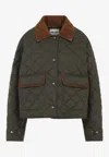 Miu Miu Women Quilted Nylon Jacket With Suede Details In Green