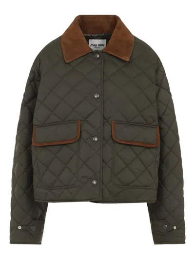 Miu Miu Quilted Bomber Jacket In Green