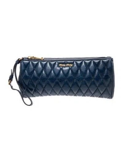Pre-owned Miu Miu Quilted Clutch In Blue